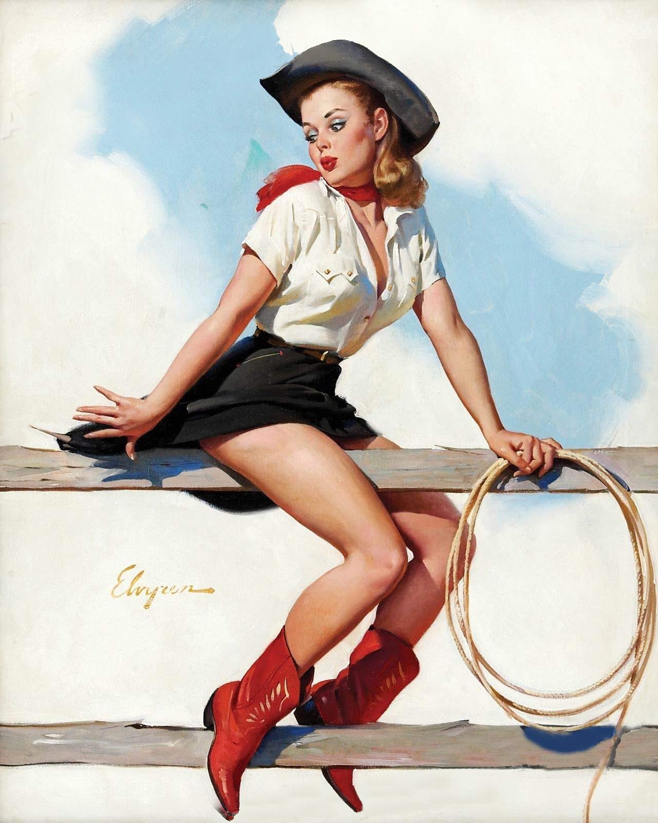 Amazon.com: Magnet Elvgren Pin-Up Girl Hi-Ho, Sliver Sexy Cowgirl